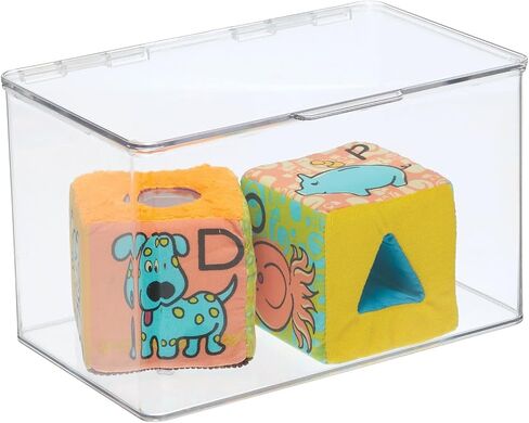 mDesign Set of 2 Storage Boxes with Lids – Stackable Plastic Storage Boxes for Nursery – Practical Plastic Toy Box Set – Clear in Saudi Arabia