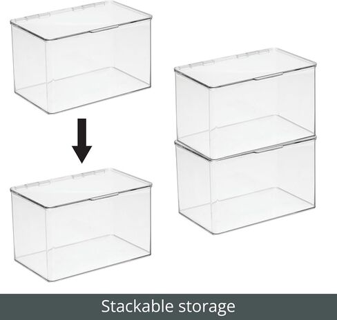mDesign Set of 2 Storage Boxes with Lids – Stackable Plastic Storage Boxes for Nursery – Practical Plastic Toy Box Set – Clear in Saudi Arabia