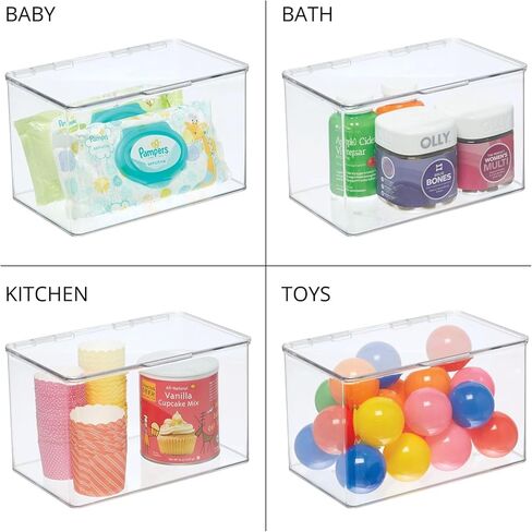 mDesign Set of 2 Storage Boxes with Lids – Stackable Plastic Storage Boxes for Nursery – Practical Plastic Toy Box Set – Clear in Saudi Arabia