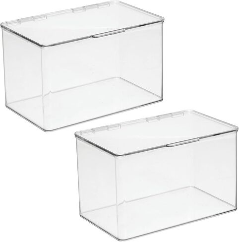 mDesign Set of 2 Storage Boxes with Lids – Stackable Plastic Storage Boxes for Nursery – Practical Plastic Toy Box Set – Clear in Saudi Arabia