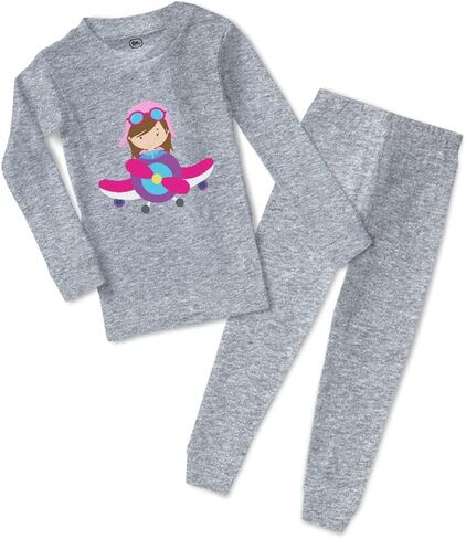 Custom Boy & Girl Cotton Toddler Pajamas Pilot Girl Airplane Professions Others Baby Sleepwear Pajama Set Snug Fit Oxford Gray Design Only 12 Months in Kuwait