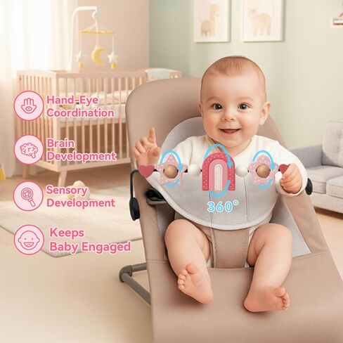 Baby Bouncer Toy Bar– Compatible with Baby Bjorn Bouncer, Wooden Baby Toy Bar Attachment with Spinning Toys, Detachable Bouncers ‎Accessory Gifts for Babies All Ages (Rainbow) in Kuwait