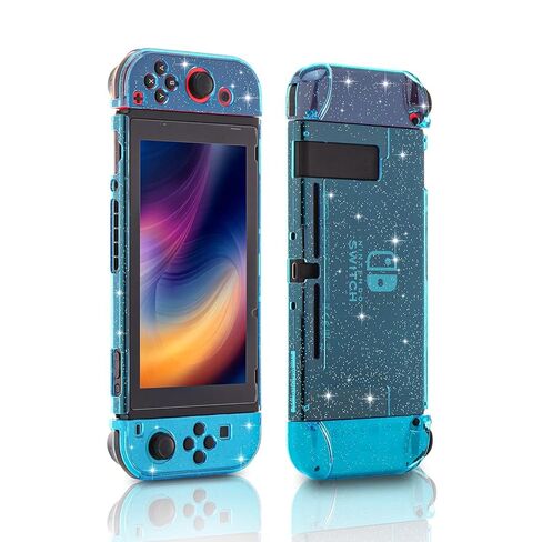 Switch Glitter Case, Switch Protective Case with Tempered Glass Screen Protector and Thumb Grip Caps - Black in Saudi Arabia