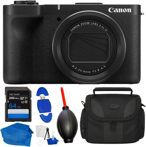 كاميرا Canon PowerShot V1 الهجينة مع فيديو بدقة 4K، وعدسة تكبير فائقة الاتساع لمدونات الفيديو والبث المباشر + بطاقة ذاكرة سعة 64 جيجابايت، وحقيبة كاميرا، ومنفاخ غبار، وقارئ بطاقات، وقماش من الألياف الدقيقة ومجموعة تنظيف والمزيد in Kuwait