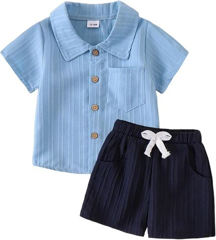 Baby Boy Clothes Toddler Summer Outfits Button-Down Short-Sleeve Polo T Shirts + Pocket Shorts Set 2Pcs 1-5 Years Old in Kuwait