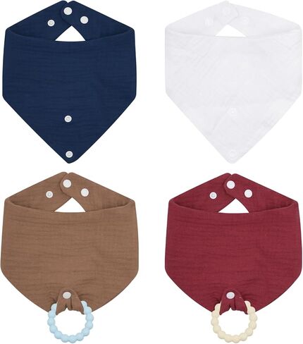 4-Pack Organic Cotton Baby Drool Bibs with 2 Teething Toys for Infants 0-24 Months, Absorbent Crinkle Bibs in Kuwait