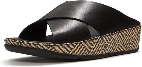 FitFlop Women's LULU Lux Graphic-Weave Leather Cross Slides - Slip-On Sandals with Cushioning, Arch Support & Grip Outsole in Kuwait