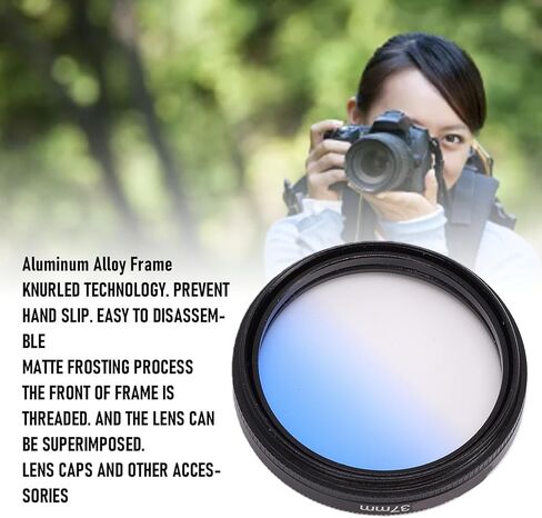 Dpofirs Blue Graduated Filter, 37mm Blue Graduated Color Lens Filter with Aluminum Alloy Frame for Camera Photography, Enhances Sky Color Balance and Provides Lens Protection in Kuwait