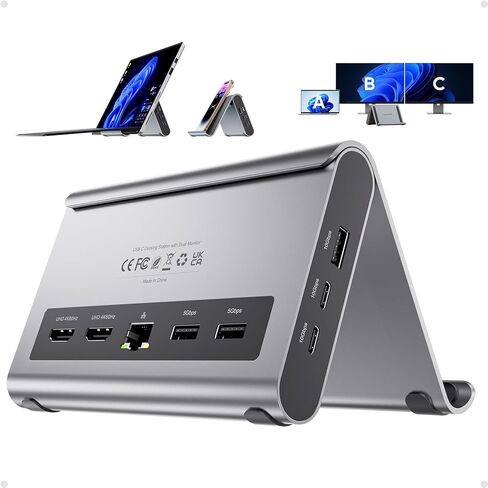 USB C Docking Station مراقبة مزدوجة لـ Microsoft Surface Pro/GO 11/10/x/9/8/7 ، شاشات Dual Pulwtop مع 2 XHDMI 4K ، 3 X USB-C/A 10GBPS ، 2 × USB-A 5GBPS ، USB-2.0 ، ETHERNET ، PD لألواح WIN11/10 in Saudi Arabia