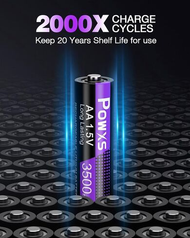 POWXS RechargeableAA Lithium Batteries 1.5V with USB Charger, 3500mWh, 2000 Cycles, Constant Voltage for Blink Camera, Security Devices, Flashlight, Audio Equipmen 8-Pack in Kuwait