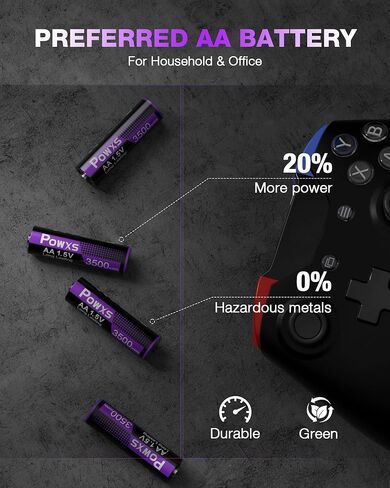 POWXS RechargeableAA Lithium Batteries 1.5V with USB Charger, 3500mWh, 2000 Cycles, Constant Voltage for Blink Camera, Security Devices, Flashlight, Audio Equipmen 8-Pack in Kuwait