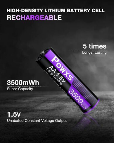 POWXS RechargeableAA Lithium Batteries 1.5V with USB Charger, 3500mWh, 2000 Cycles, Constant Voltage for Blink Camera, Security Devices, Flashlight, Audio Equipmen 8-Pack in Kuwait