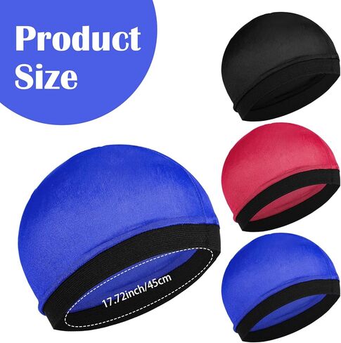 Sibba 3 Pcs Kids Silky Durag Satin Wave Caps Set Polyester Durags Head Wrap Unisex Baby Durags Beanie Cap 360 Wave Wide Strap Skull Caps for Boy Toddler Girls (Black, Blue, Wine Red) in Kuwait