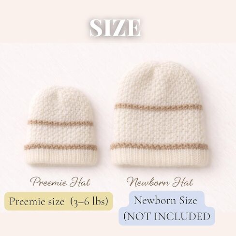 مجموعة قبعة Preemie Knit (3 عبوات) - قبعات NICU للأطفال المبتسرين والمبتسرين بوزن 3 - 6 رطل - قبعات مستشفى قطنية ناعمة مصنوعة يدويًا - ألوان محايدة in Kuwait