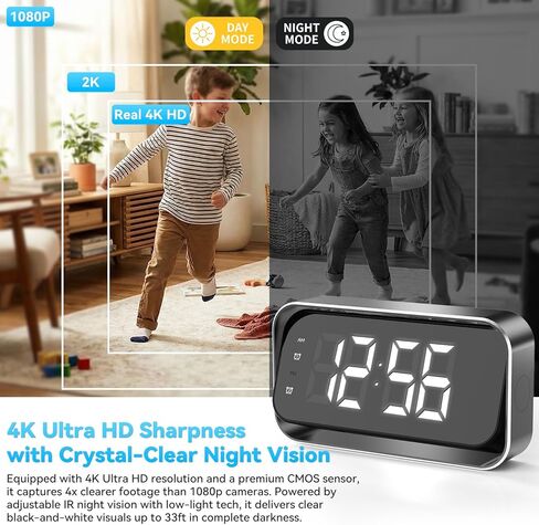 كاميرا أمان لاسلكية، كاميرا مربية بدقة 4K Real Full HD لأمن المنزل، وتنبيهات الرؤية الليلية وكشف الحركة، وتسجيل الأمان مع تطبيق الهاتف المحمول، ودعم 2.4G و5G in Kuwait