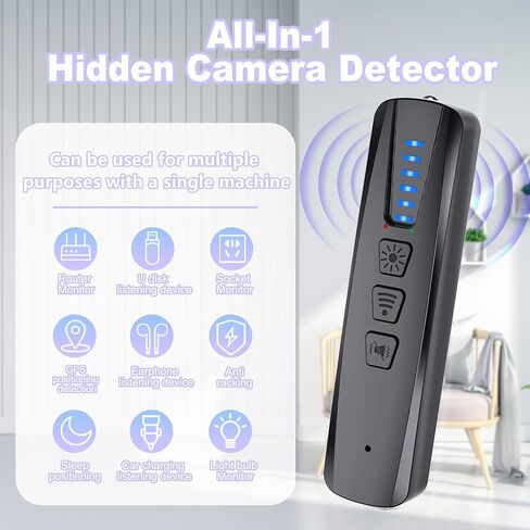 Hidden Camera Detector & GPS Tracker Finder | Spy Camera Detector with RF Signal Detection for Travel, Hotel, Car | Anti-Spy Bug Detector & Wireless Camera Finder(Black) in Saudi Arabia