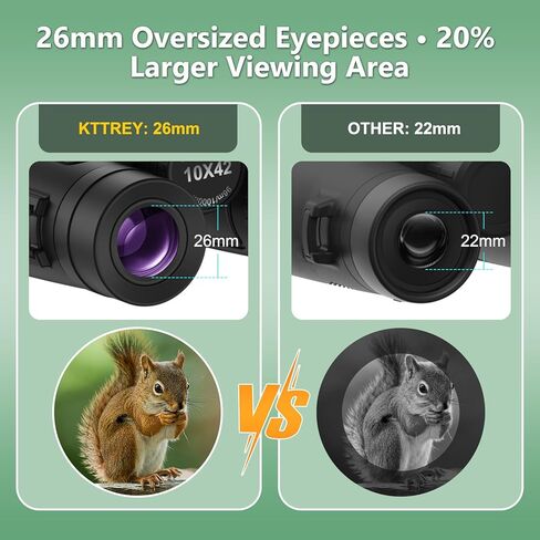 10x42 Binoculars for Adults, 26mm Large Eyepieces 14mm Long Eye Relief for Eyeglass Wearers, BAK4 Prism FMC Lens Life Water Resistant Compact Binoculars for Bird Watching Hunting Hiking Travel in Kuwait