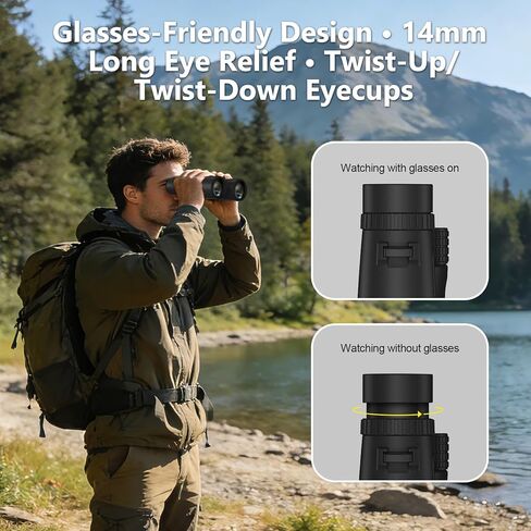 10x42 Binoculars for Adults, 26mm Large Eyepieces 14mm Long Eye Relief for Eyeglass Wearers, BAK4 Prism FMC Lens Life Water Resistant Compact Binoculars for Bird Watching Hunting Hiking Travel in Kuwait