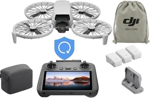 مجموعة DJI Flip Fly More Combo مع جهاز تحكم عن بعد بشاشة RC 2، (بما في ذلك خطة العناية DJI NYC لمدة عام واحد) بدون طيار مع كاميرا 4K UHD للبالغين، إقلاع راحة اليد، العودة التلقائية، الطيران الذكي، 3 بطاريات لمدة طيران 93 دقيقة in Kuwait