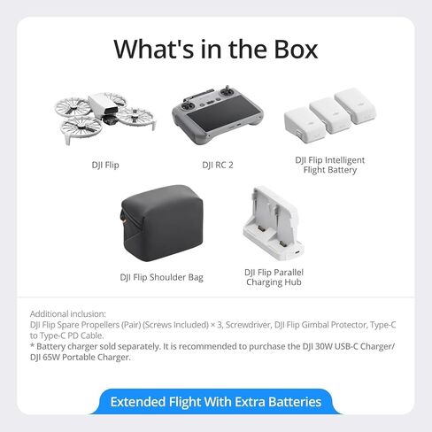 مجموعة DJI Flip Fly More Combo مع جهاز تحكم عن بعد بشاشة RC 2، (بما في ذلك خطة العناية DJI NYC لمدة عام واحد) بدون طيار مع كاميرا 4K UHD للبالغين، إقلاع راحة اليد، العودة التلقائية، الطيران الذكي، 3 بطاريات لمدة طيران 93 دقيقة in Kuwait