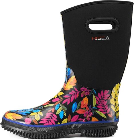 HISEA Women's Mud Rain Boots, Waterproof Insulated Calf Fashion Garden Shoes for Ladies, Anti-Slip Tall Knee High booties, 5.5mm Neoprene Rubber for Outdoor Work in Kuwait