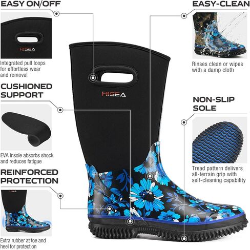 HISEA Women's Mud Rain Boots, Waterproof Insulated Calf Fashion Garden Shoes for Ladies, Anti-Slip Tall Knee High booties, 5.5mm Neoprene Rubber for Outdoor Work in Kuwait