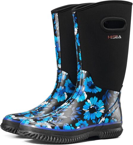 HISEA Women's Mud Rain Boots, Waterproof Insulated Calf Fashion Garden Shoes for Ladies, Anti-Slip Tall Knee High booties, 5.5mm Neoprene Rubber for Outdoor Work in Kuwait