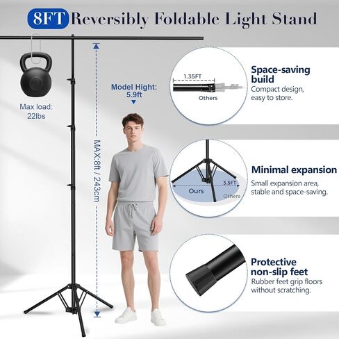 EMART 3-in-1 Backdrop Stand Kit 10x8 ft for Photography Studio, T-Shape Banner Back Drop Stand for Party, Wedding, Dectoration, Background Stand for Photo Video Studio with Carry Bag, 8 Clamps in Kuwait