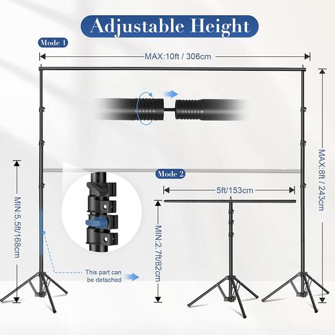 EMART 3-in-1 Backdrop Stand Kit 10x8 ft for Photography Studio, T-Shape Banner Back Drop Stand for Party, Wedding, Dectoration, Background Stand for Photo Video Studio with Carry Bag, 8 Clamps in Kuwait
