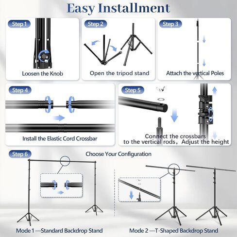 EMART 3-in-1 Backdrop Stand Kit 10x8 ft for Photography Studio, T-Shape Banner Back Drop Stand for Party, Wedding, Dectoration, Background Stand for Photo Video Studio with Carry Bag, 8 Clamps in Kuwait