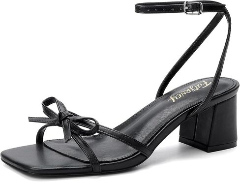 Women's Bow Strappy Heels Block Chunky Square Open Toe Low Heels Dress Sandals for Wedding Party in Kuwait