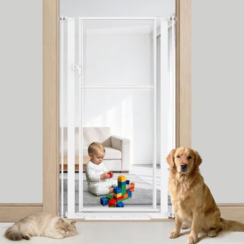 56" Extra Tall Baby Gate,Pressure Mount Clear Acrylic Cat Gate for Doorways,No Drilling Dog Gate Indoor,29.5-33.5" Wide Pet Safety Barrier for Hallway House-White S in Saudi Arabia