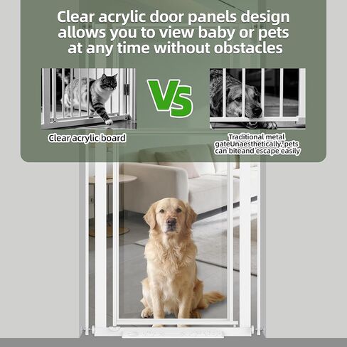56" Extra Tall Baby Gate,Pressure Mount Clear Acrylic Cat Gate for Doorways,No Drilling Dog Gate Indoor,29.5-33.5" Wide Pet Safety Barrier for Hallway House-White S in Saudi Arabia