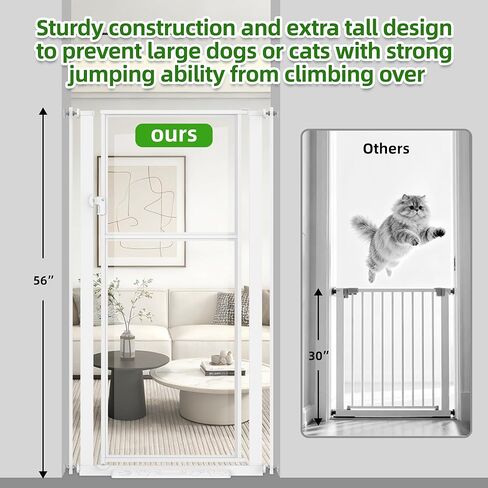56" Extra Tall Baby Gate,Pressure Mount Clear Acrylic Cat Gate for Doorways,No Drilling Dog Gate Indoor,29.5-33.5" Wide Pet Safety Barrier for Hallway House-White S in Saudi Arabia