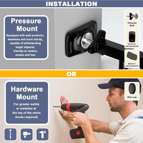 بوابات أطفال عريضة جدًا للمداخل مقاس 52.76 بوصة - 62.20 بوصة، بوابة أطفال عريضة جدًا، بوابة للكلاب مثبتة بالضغط بدون حفر مع إمكانية المرور والإغلاق التلقائي والتأرجح ثنائي الاتجاه لفتحة واسعة كبيرة باللون الأسود in Kuwait