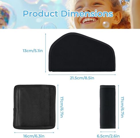 COOLBEBE Kids Seat Straps Cover Pad, Child Shoulder & Belly Comfort Cushion Set, Universal Seat Strap Cover for Booster, Strollers, High Chairs, Black in Kuwait