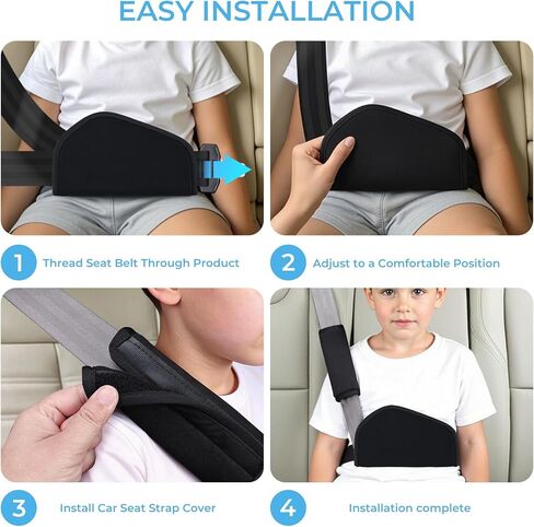 COOLBEBE Kids Seat Straps Cover Pad, Child Shoulder & Belly Comfort Cushion Set, Universal Seat Strap Cover for Booster, Strollers, High Chairs, Black in Kuwait