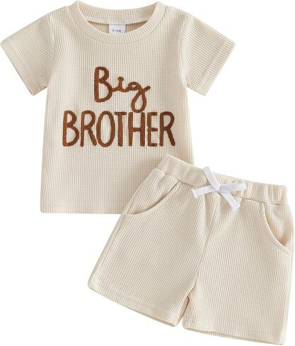 Ayalinggo Big Brother Little Brother Matching Outfits Short Sleeve Waffle T-shirt Top Shorts Set Big Lil Bro Sibling Clothes in Kuwait