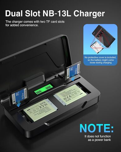 2 Pack NB-13L Battery and Rapid Dual Charger Compatible with Canon PowerShot SX740 HS/G1 X Mark III/G5 X/G5 X Mark II/G7 X/G7 X Mark II-III/G9 X/G9 X Mark II/SX620 HS/SX720 HS/SX730 Cameras in Kuwait