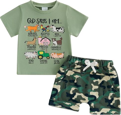 Nyapruwe Toddler Kids Baby Boy Summer Clothes 1T 2T 3T 4T 5T Boys Outfit Short Sleeve Shirt Top Camouflage Shorts Set in Kuwait