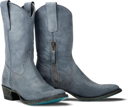 Lane Womens Plain Jane Round Toe Midi Zippered Casual Boots Mid Calf Low Heel 1-2" - Blue in Kuwait