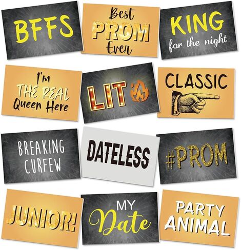 Motiskyy 12 Pcs Black and Gold Prom Backdrop Decoration Prom Night Photo Props Background for 80s Party Decoration Dance 2026 Graduation Party Supplies Send Off Congrats Grad Photo Booth in Kuwait