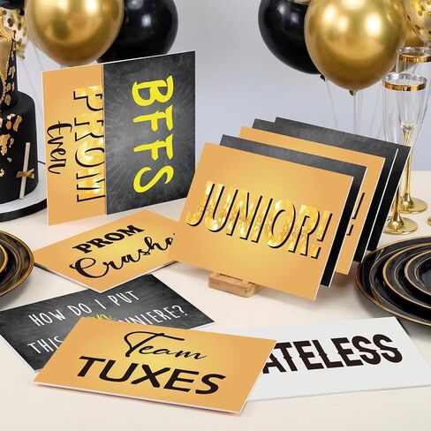Motiskyy 12 Pcs Black and Gold Prom Backdrop Decoration Prom Night Photo Props Background for 80s Party Decoration Dance 2026 Graduation Party Supplies Send Off Congrats Grad Photo Booth in Kuwait