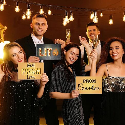 Motiskyy 12 Pcs Black and Gold Prom Backdrop Decoration Prom Night Photo Props Background for 80s Party Decoration Dance 2026 Graduation Party Supplies Send Off Congrats Grad Photo Booth in Kuwait