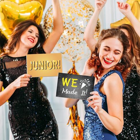 Motiskyy 12 Pcs Black and Gold Prom Backdrop Decoration Prom Night Photo Props Background for 80s Party Decoration Dance 2026 Graduation Party Supplies Send Off Congrats Grad Photo Booth in Kuwait