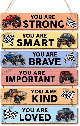 6 Pcs Monster Truck Room Decor for Boys,Monster Truck Wall Decor,Inspirational Wooden Hanging Signs for Kids Nursery Playroom Classroom Decor in Kuwait