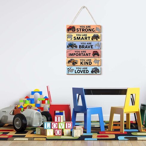 6 Pcs Monster Truck Room Decor for Boys,Monster Truck Wall Decor,Inspirational Wooden Hanging Signs for Kids Nursery Playroom Classroom Decor in Kuwait