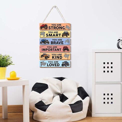 6 Pcs Monster Truck Room Decor for Boys,Monster Truck Wall Decor,Inspirational Wooden Hanging Signs for Kids Nursery Playroom Classroom Decor in Kuwait