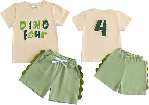 Toddler Baby Boy Girl Birthday Outfit 1st-4th Dinosaur Romper Shirt Short Set 1-4 Yr Birthdays Shirts in Kuwait
