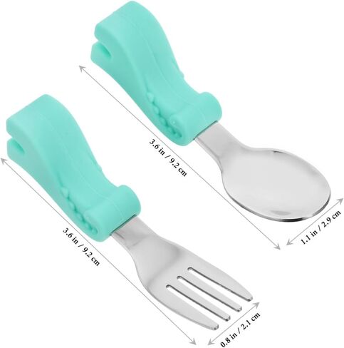 Stainless Steel Utensil Set Food Grade Cutlery for Self Feeding Training Fork Spoon with Comfortable Handle Portable Dining Tableware for Boy Girl Curved and Safe in Kuwait